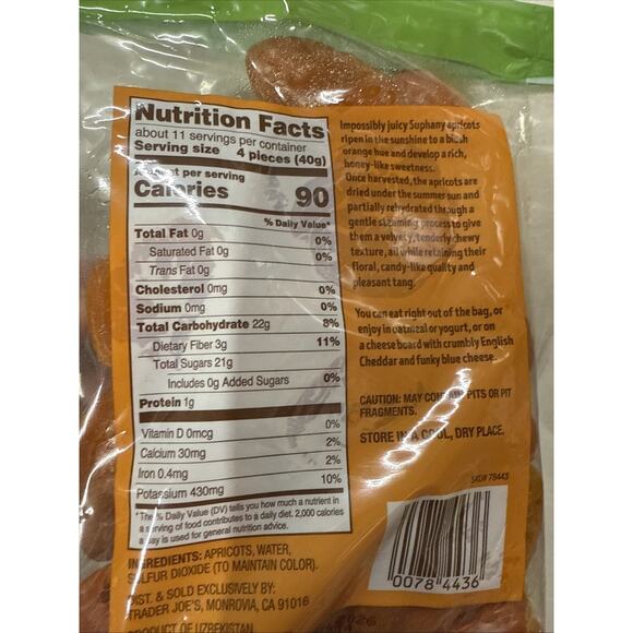 2 Packs Trader Joe's Soft Dried Apricots 16 oz Each Bag Total 32 oz - Picture 2 of 3